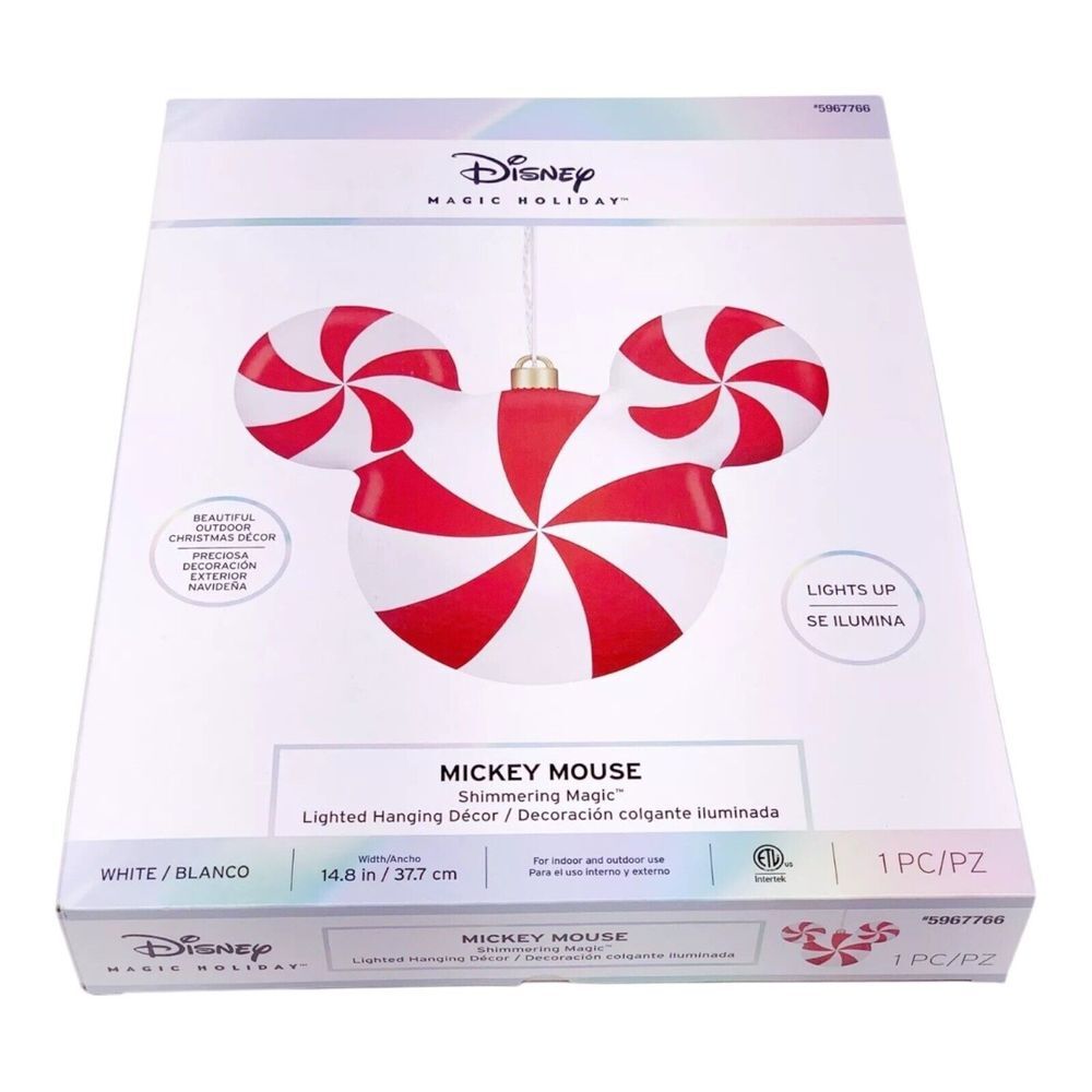 DISNEY 15" Hanging Mickey Mouse Peppermint LED Light LARGE ORNAMENT (5967766) - Picture 7 of 8
